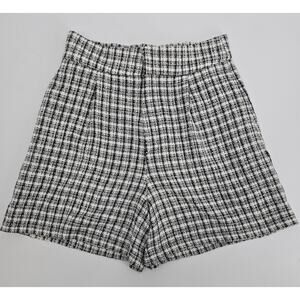 Aaron & Amber 
Tweed Plaid High Rise Pleated Front Trouser Shorts